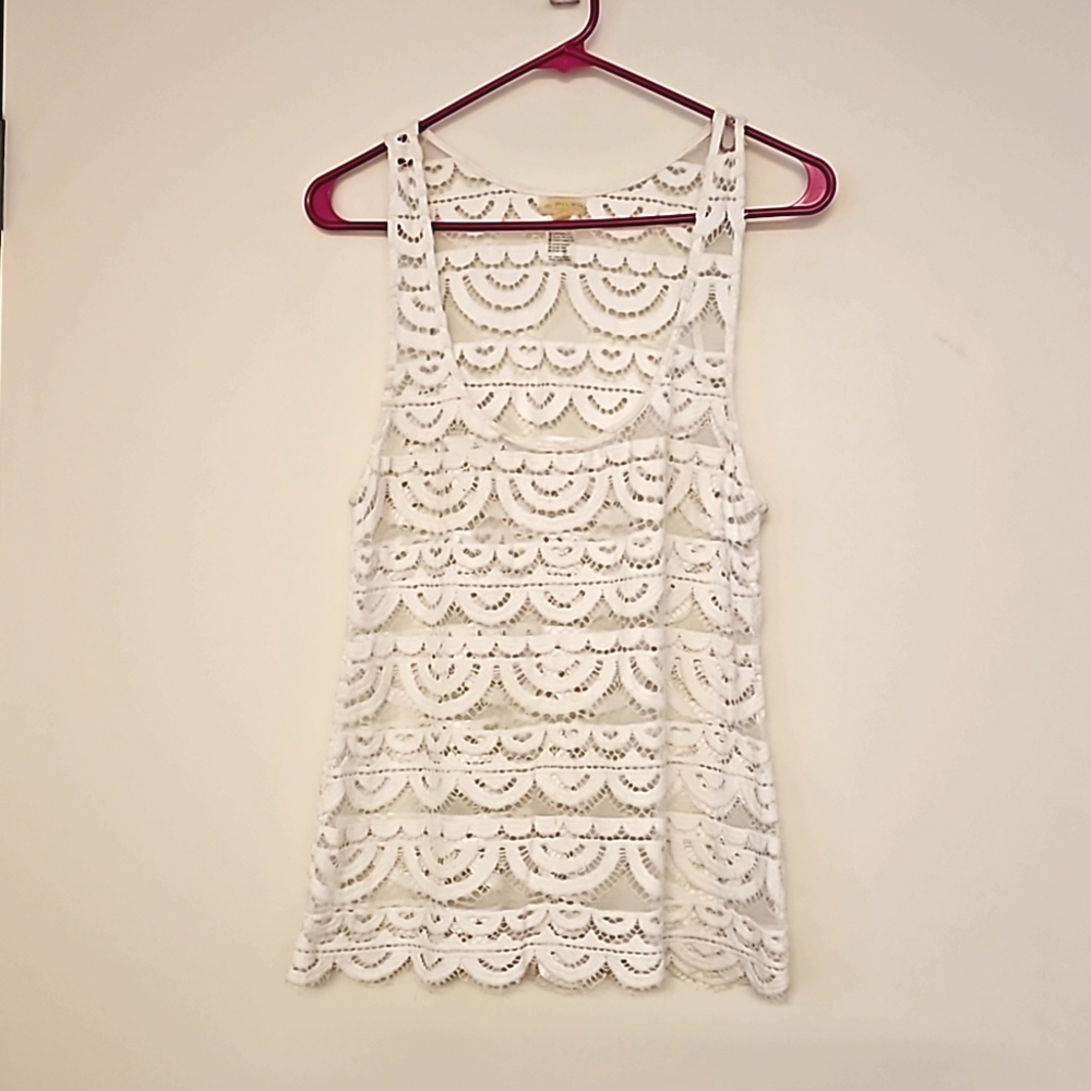 PILYQ white crochet lace look beach cover up tank top EUC M/L tropical - Picture 8 of 9